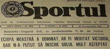 23 septembrie 1981: România - Ungaria 0-0